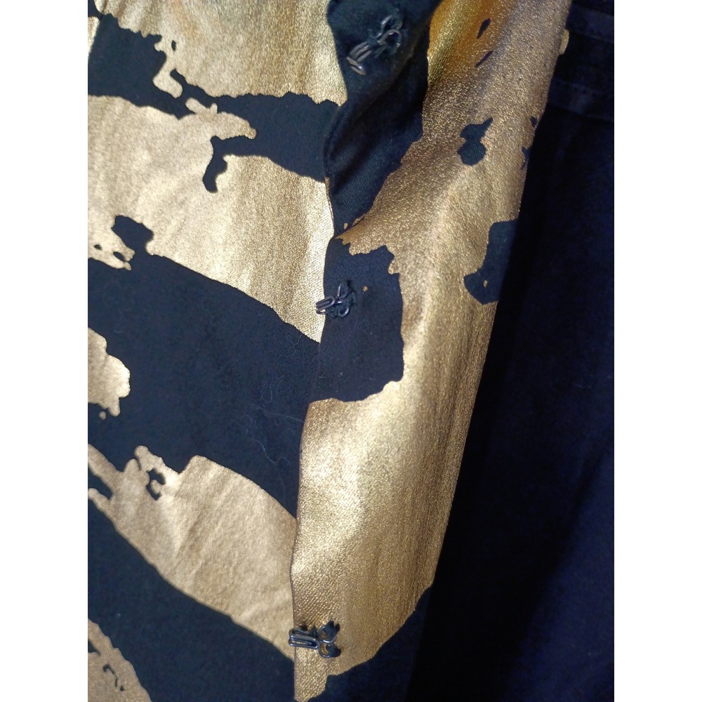 Berek Women Black Gold Metallic Foil Brushstroke Longline Jacket Coat Blazer L - Picture 5 of 13